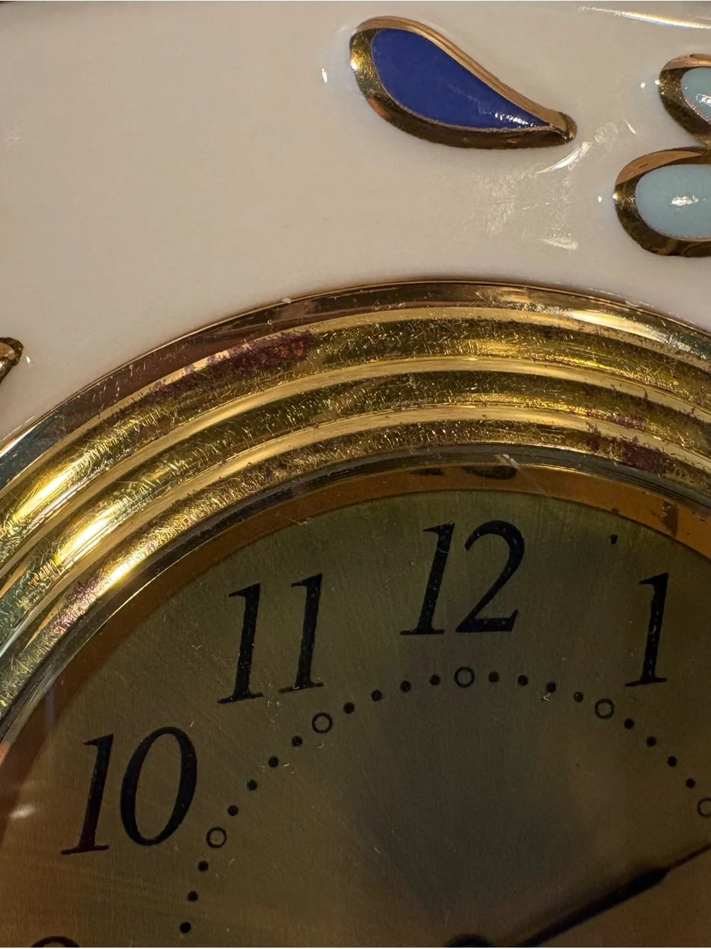 Lenox Gilded Garden porcelain desk clock feat Blue Floral & butterflies